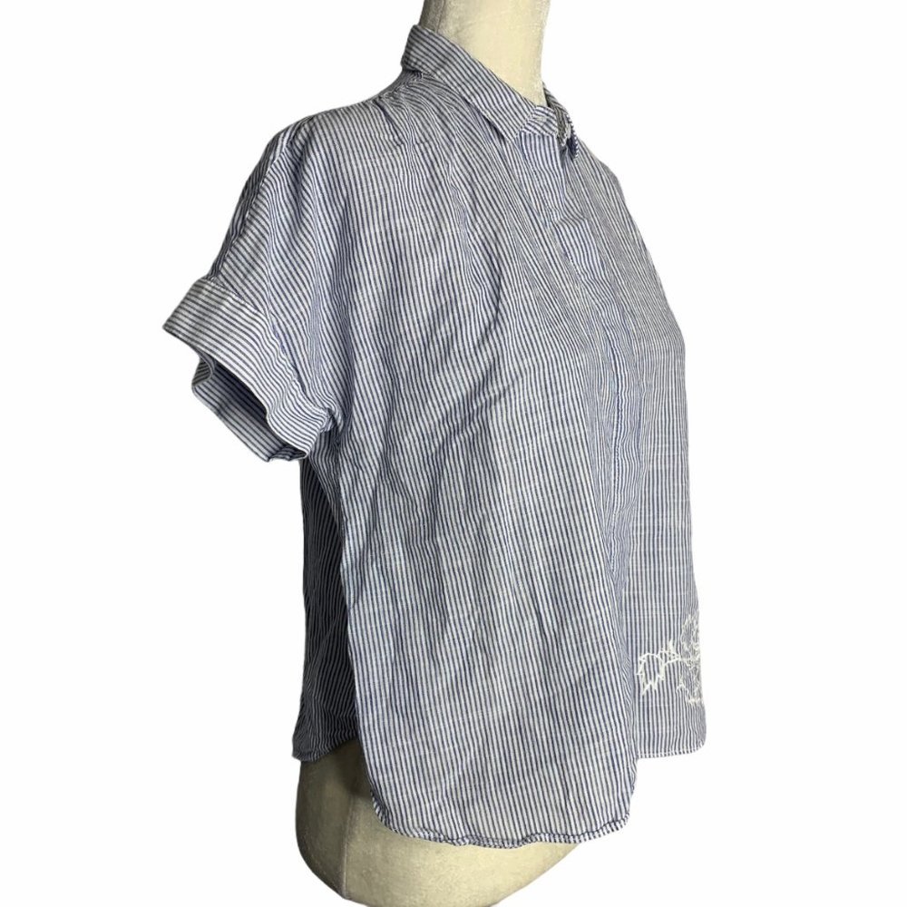 Floral Embroidered Button Up Striped Shirt 60PE - Picture 5 of 5